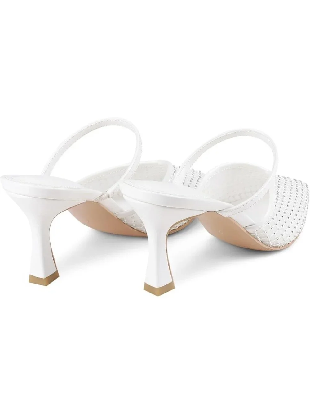 Women's White-Rhinestone High Heel Mules Pointy Toe Pumps Memory Foam Insole